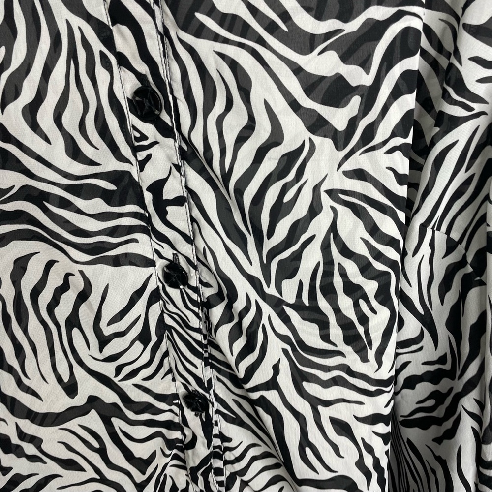 Maggie Barnes Zebra Print Button Down Sheer Blous… - image 2
